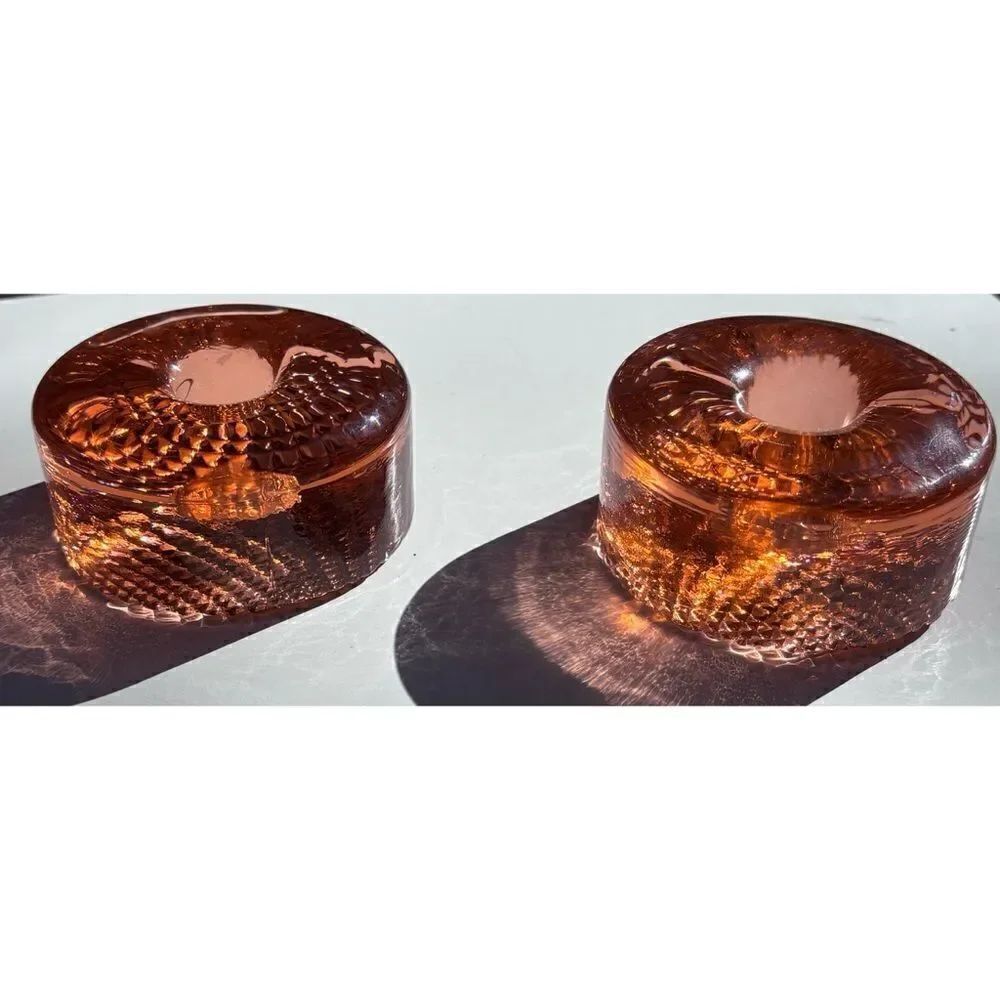 1980's  2 Jaroslav Svoboda for Karlov Tuquoise Czech Art Glass Candle Holders